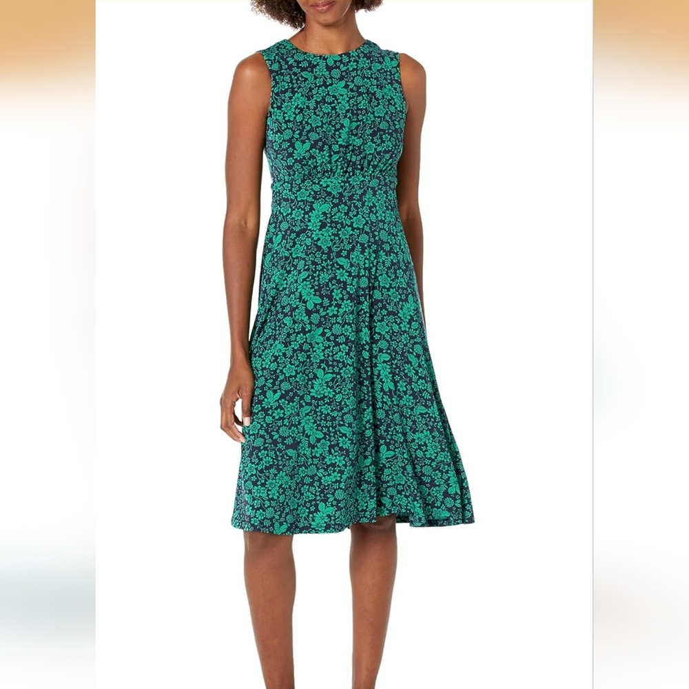 London Times Women's Floral Printed Sleeveless Midi Dress Green Blue Sz 14 EUC - Picture 1 of 15
